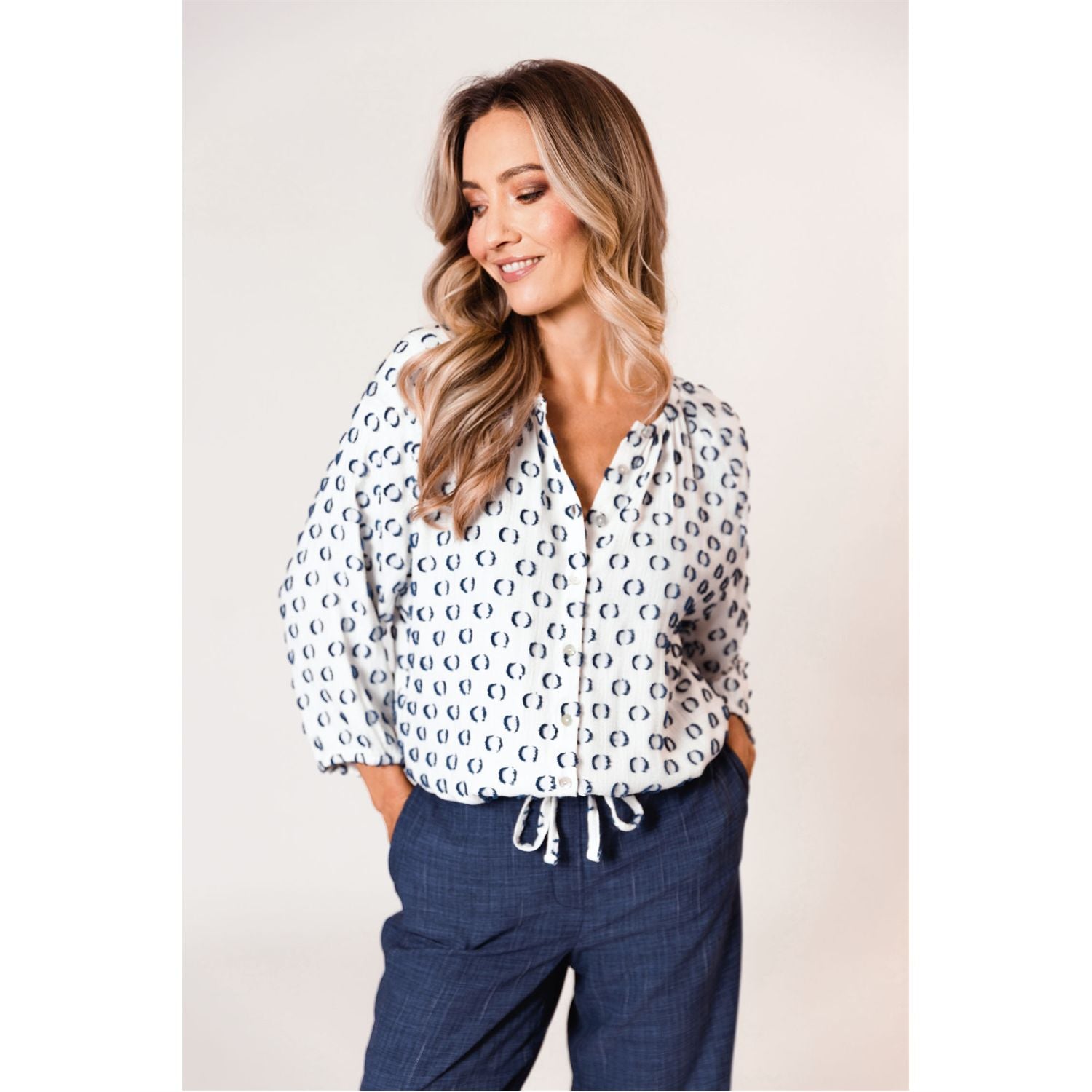 Bluse Punkte - blau