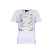 V-neck T-shirt made of 100% cotton with artwork. Pair with one of our jackets for a layered look.